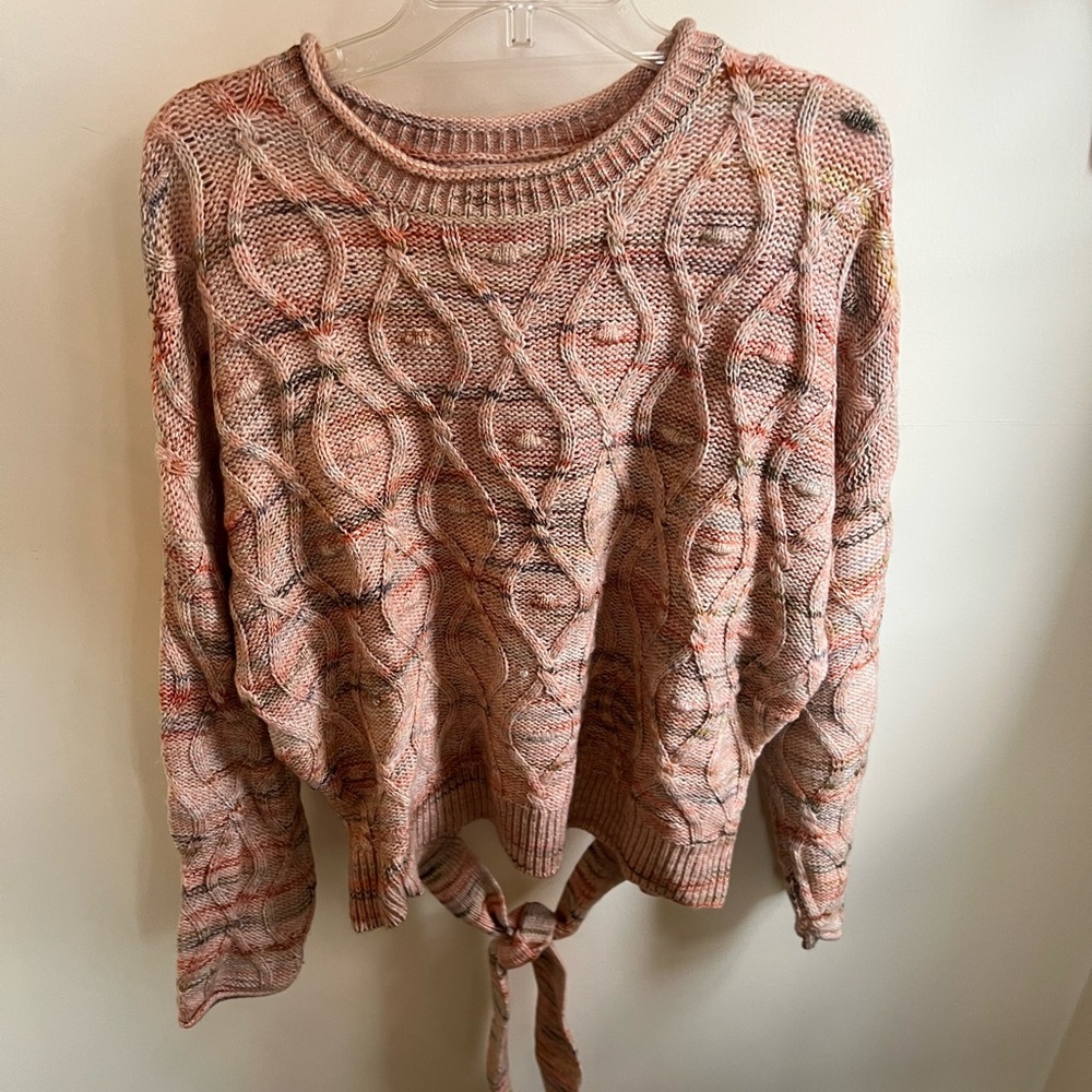 Cable Knit Sweater with Back Tie